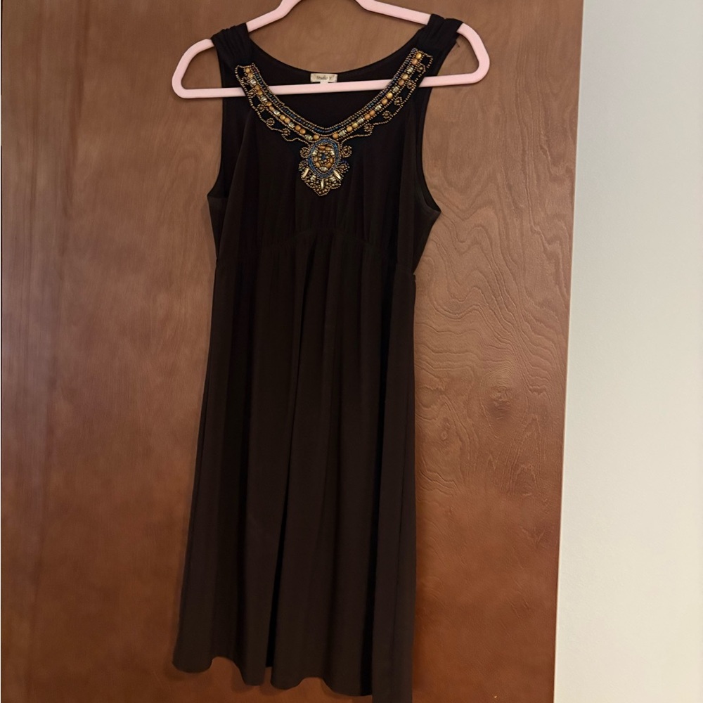 Elegant Brown Embellished Midi Dress